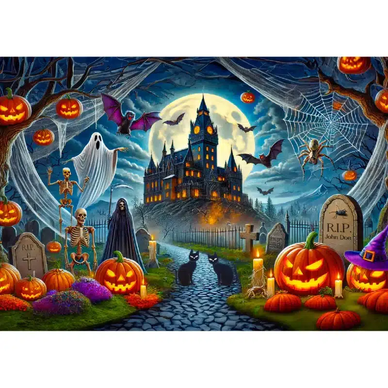 castel de Halloween puzzle din lemn