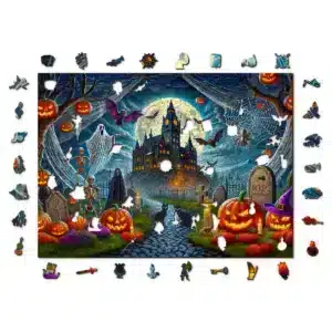 castel de Halloween puzzle din lemn