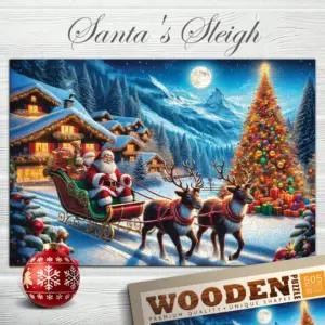 Mikulás szánja fa puzzle