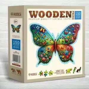 fluture colorat puzzle din lemn