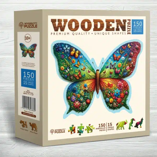 fluture colorat puzzle din lemn