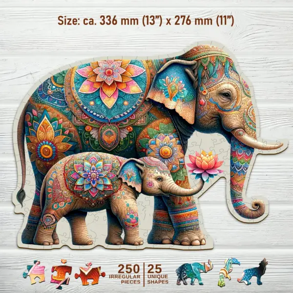 díszes elefántok fa puzzle
