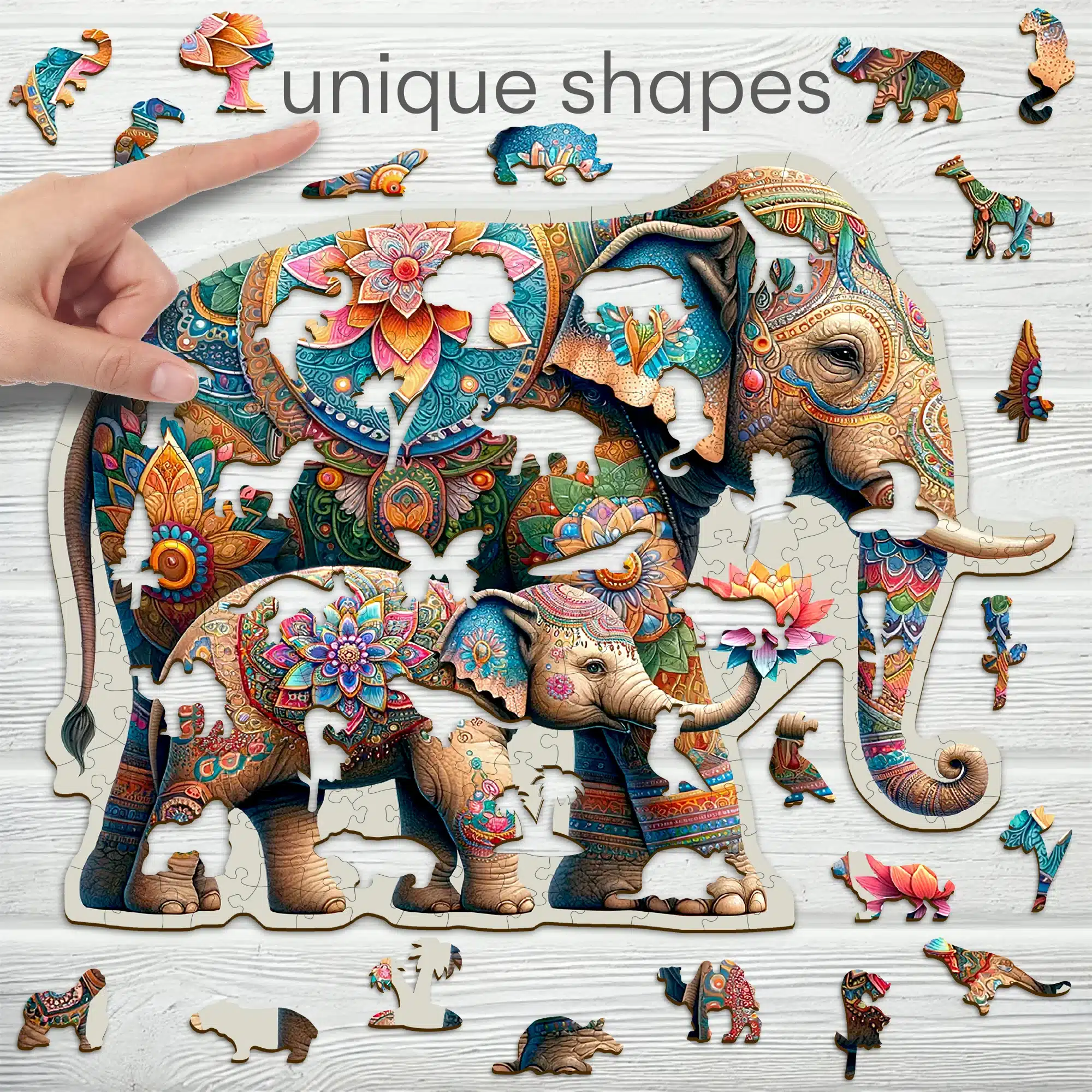 díszes elefántok fa puzzle