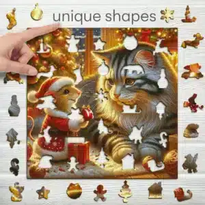 pisică și șoarece puzzle din lemn