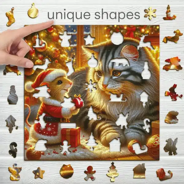 pisică și șoarece puzzle din lemn