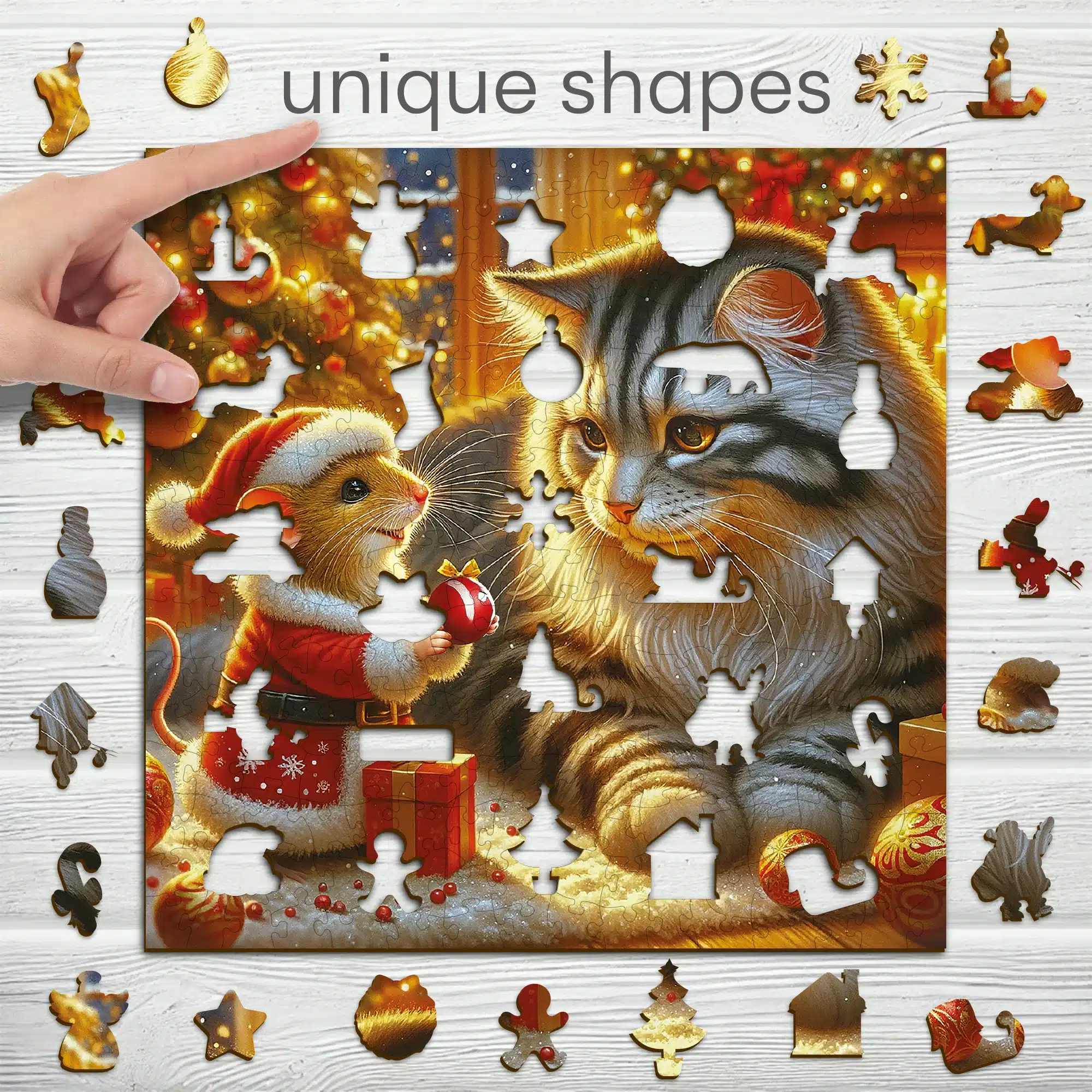 pisică și șoarece puzzle din lemn