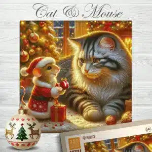 pisică și șoarece puzzle din lemn