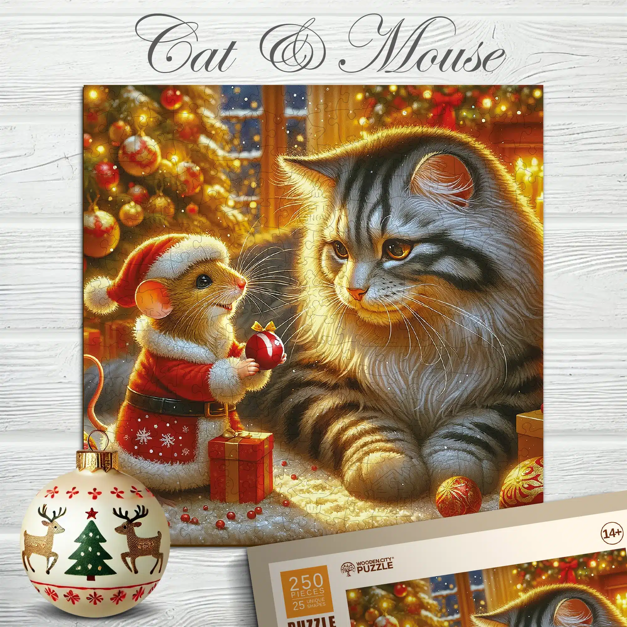 pisică și șoarece puzzle din lemn