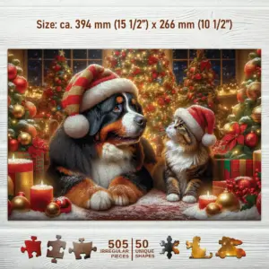 kutya és cica, macska fa puzzle