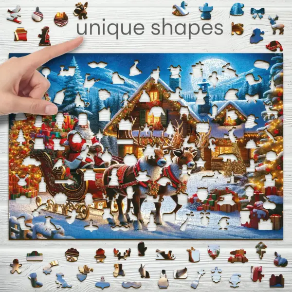 Puzzle din lemn Moș Crăciun sosește