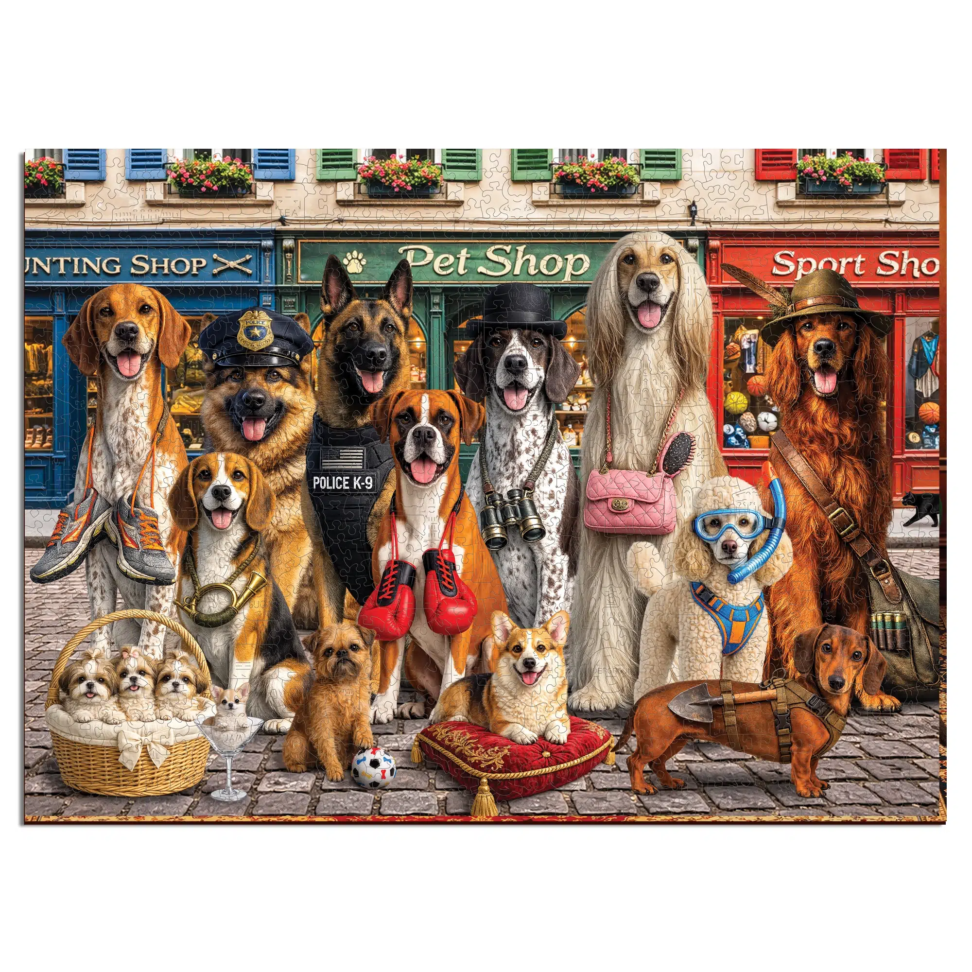 Kutyák a városban fa puzzle