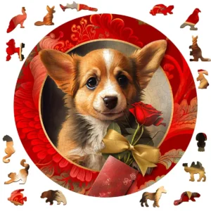 câine romantic puzzle din lemn