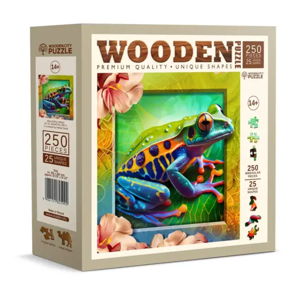 színes béka fa puzzle