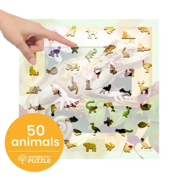 kaméleon és virágok fa puzzle