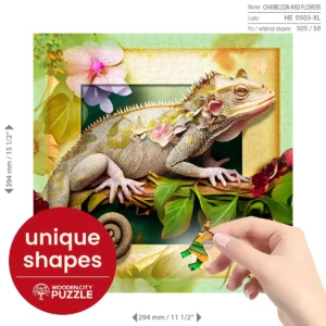 cameleon si flori puzzle din lemn