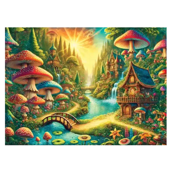 Pădure mistică lângă cascadă puzzle din lemn