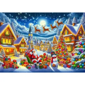 Mikulás vidám utazása karácsony fa puzzle