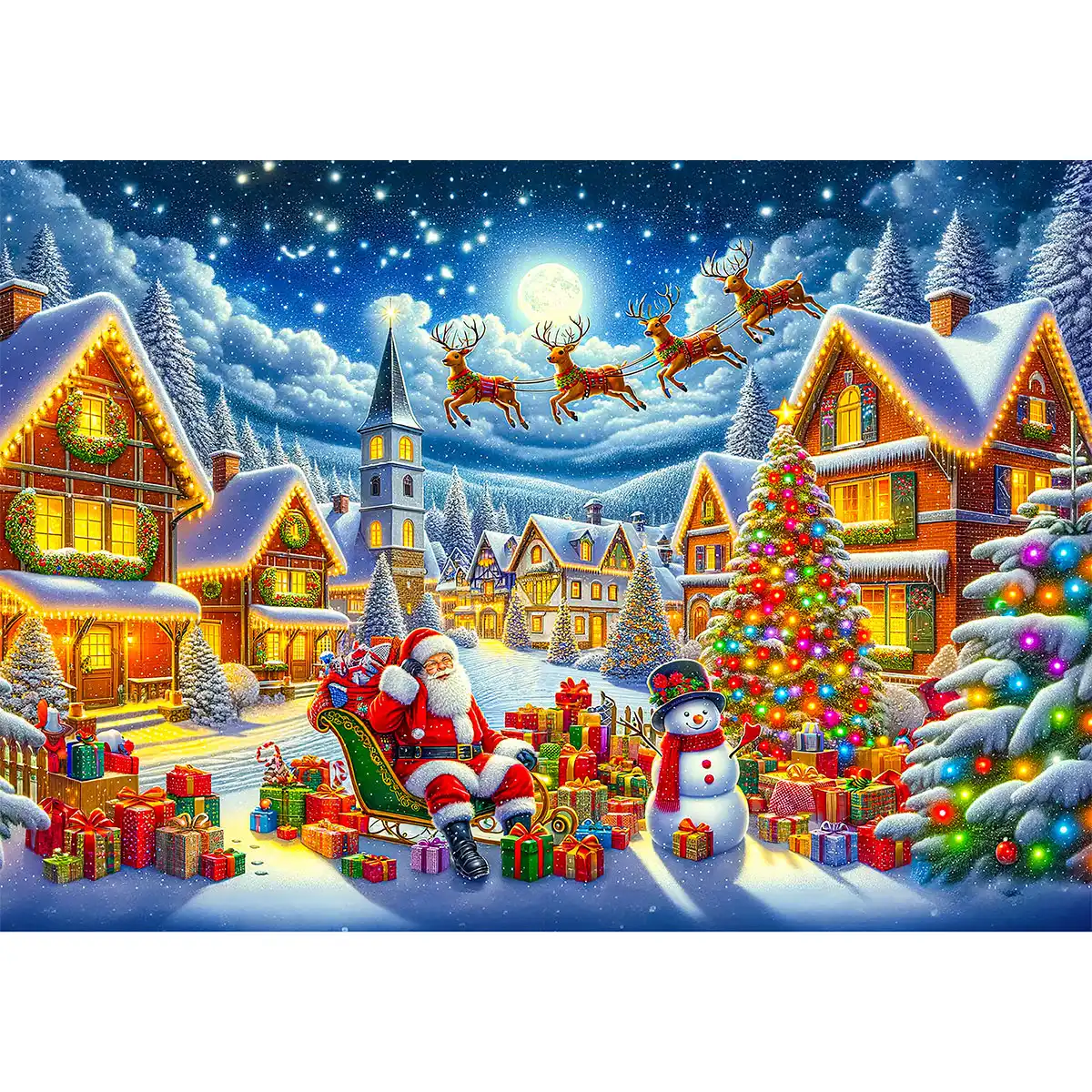 Mikulás vidám utazása karácsony fa puzzle