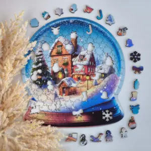 Crăciun glob de zăpadă puzzle din lemn
