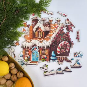 Colibă de turtă dulce, puzzle din lemn