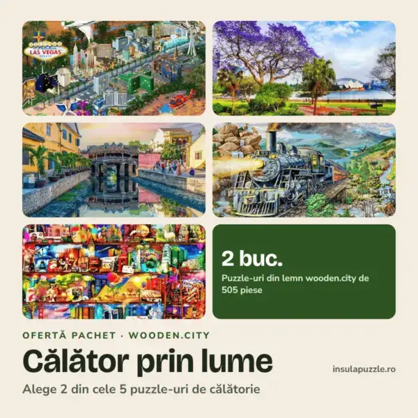 Pachet puzzle din lemn Călător prin lume