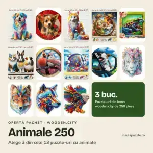 Pachet puzzle din lemn cu animale – 250 piese