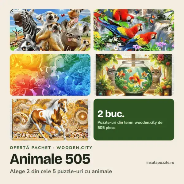 Pachet puzzle din lemn cu animale – 505 piese