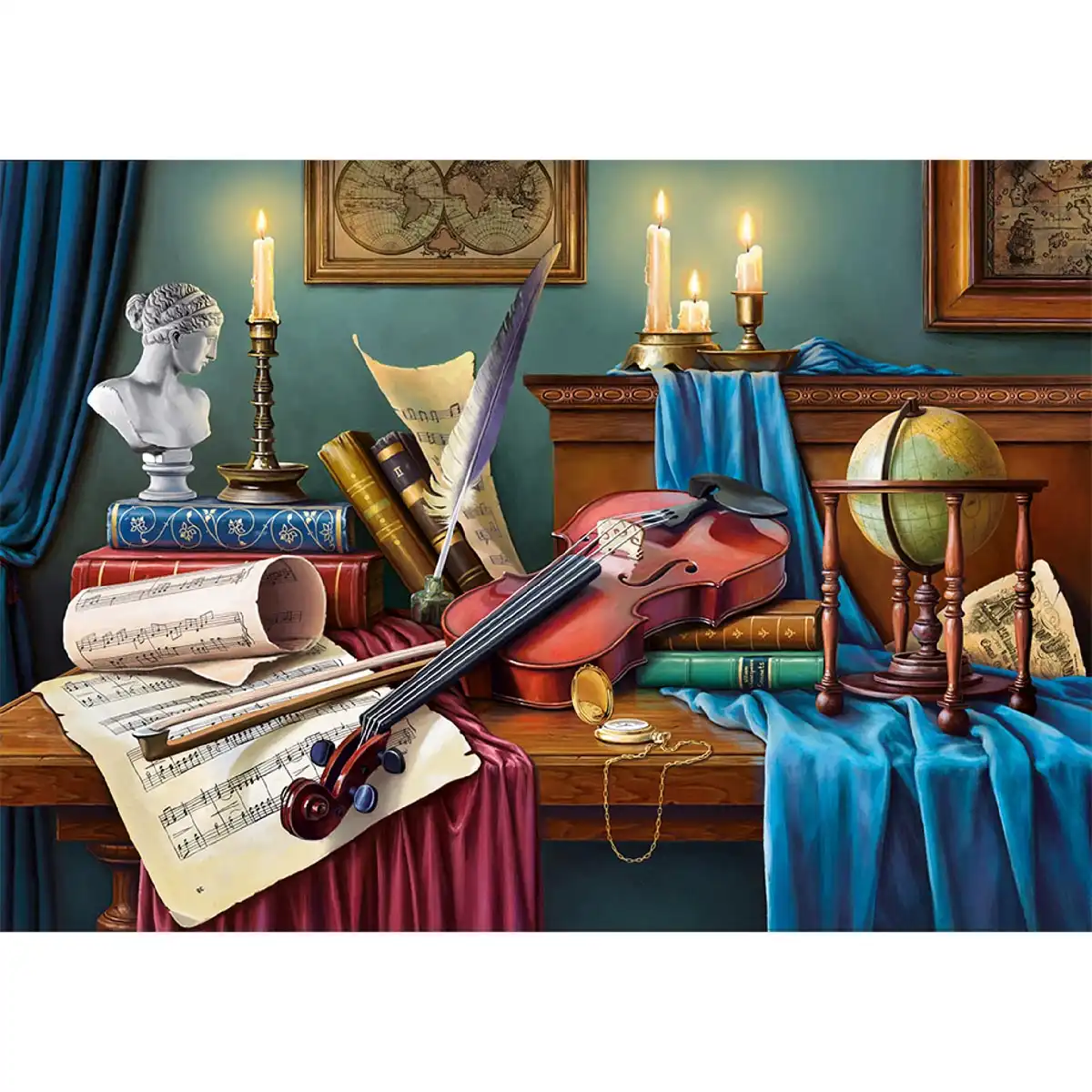 hegedű zenei asztal fa puzzle