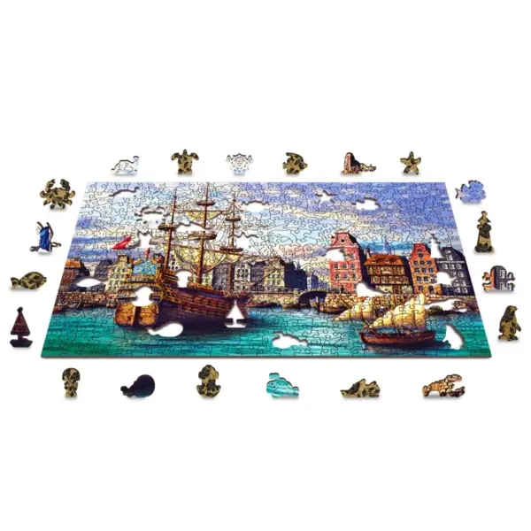 régi hajók a kikötőben fa puzzle