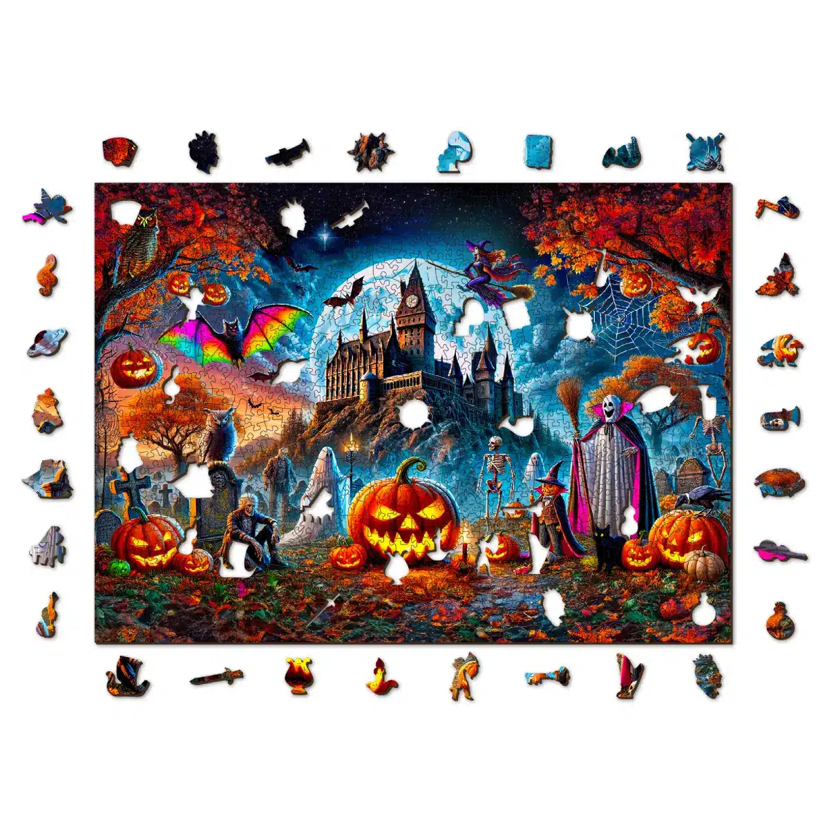 halloween castel noapte puzzle din lemn
